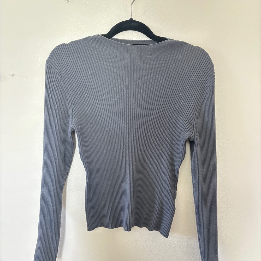Women's Gray Ribbed Long Sleeve Top